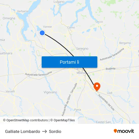 Galliate Lombardo to Sordio map