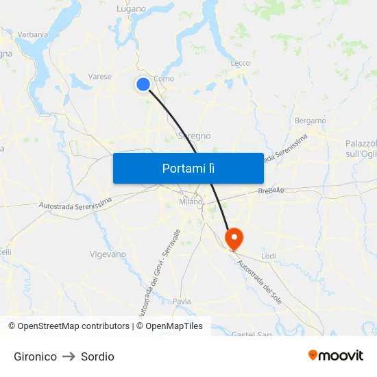 Gironico to Sordio map