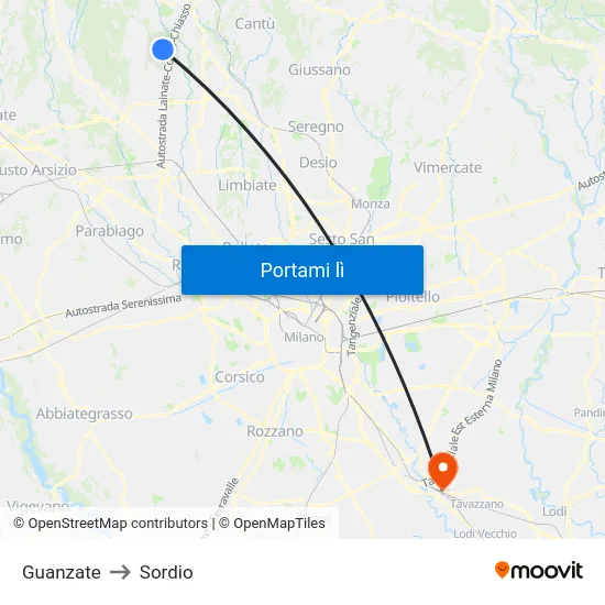 Guanzate to Sordio map