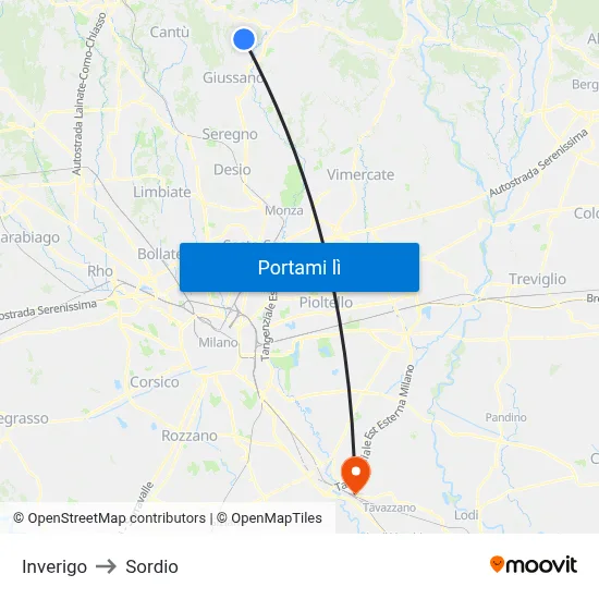 Inverigo to Sordio map
