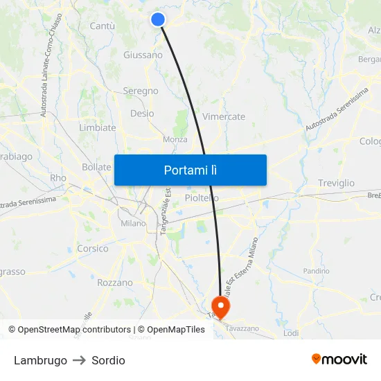 Lambrugo to Sordio map