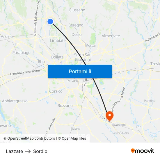 Lazzate to Sordio map