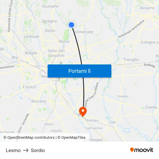 Lesmo to Sordio map