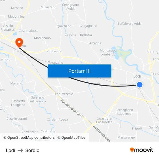 Lodi to Sordio map