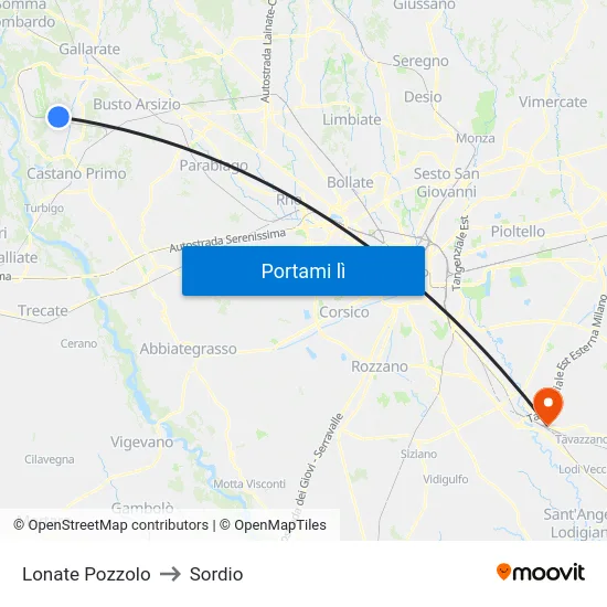 Lonate Pozzolo to Sordio map