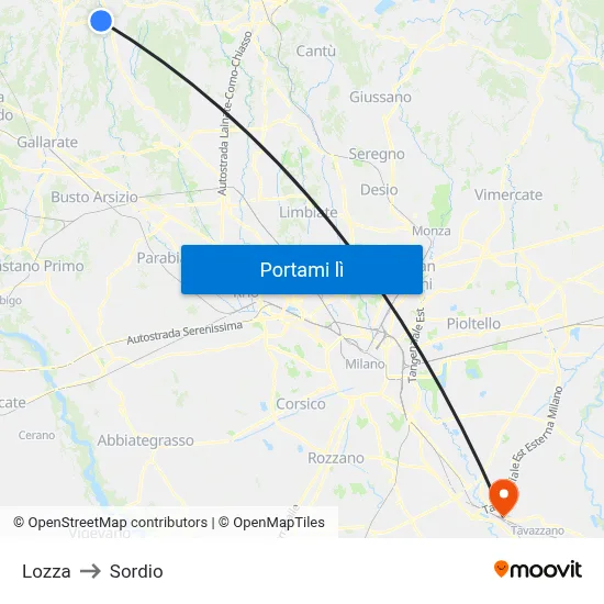Lozza to Sordio map