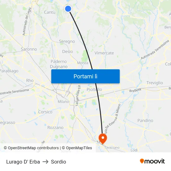 Lurago D' Erba to Sordio map
