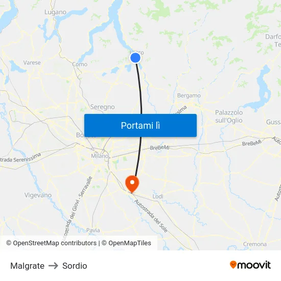 Malgrate to Sordio map