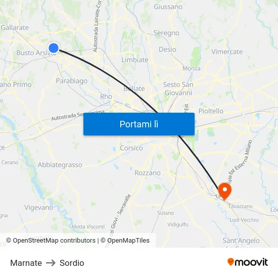 Marnate to Sordio map