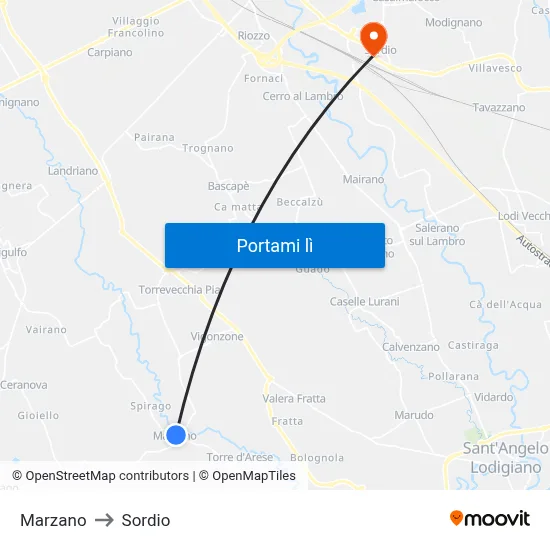 Marzano to Sordio map