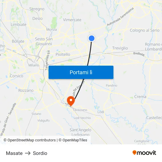 Masate to Sordio map