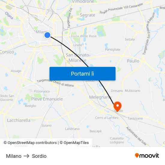Milano to Sordio map