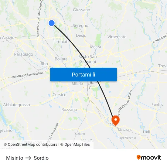 Misinto to Sordio map
