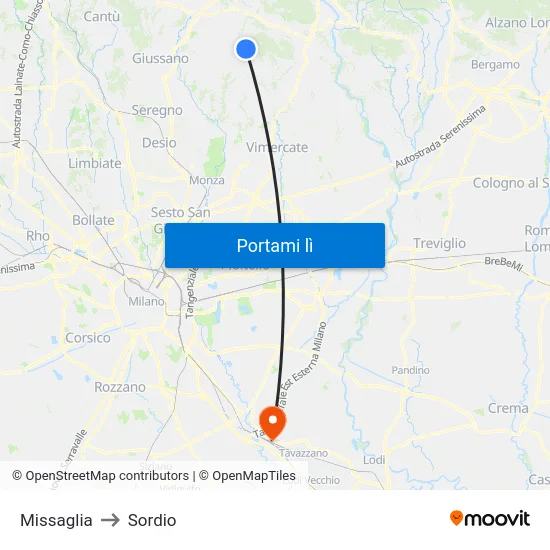 Missaglia to Sordio map
