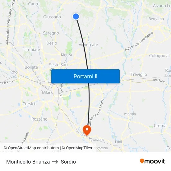 Monticello Brianza to Sordio map