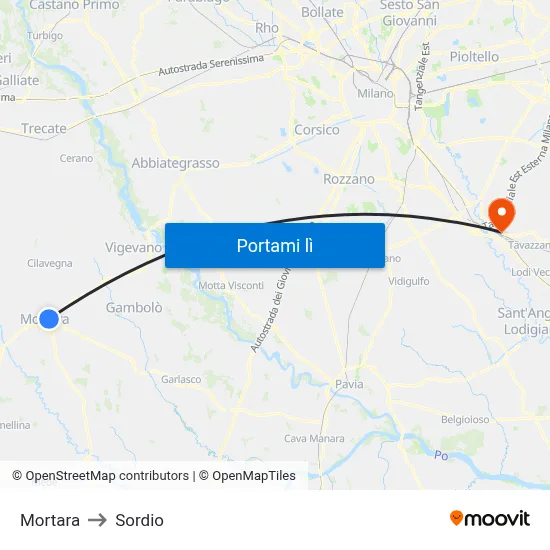 Mortara to Sordio map