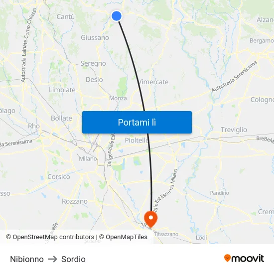 Nibionno to Sordio map