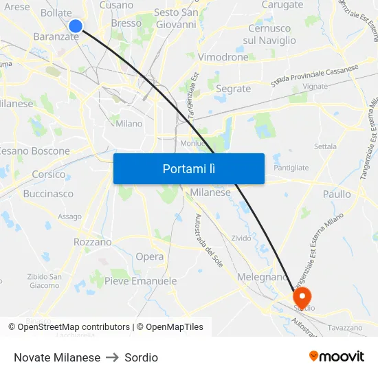 Novate Milanese to Sordio map