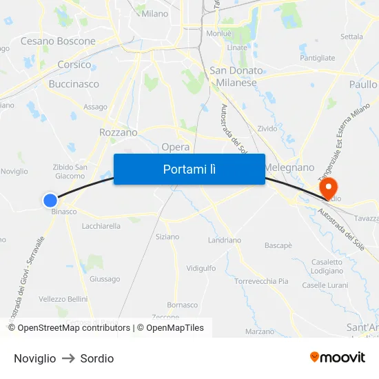 Noviglio to Sordio map