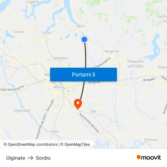 Olginate to Sordio map