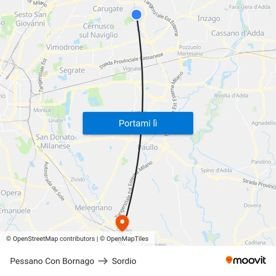Pessano Con Bornago to Sordio map