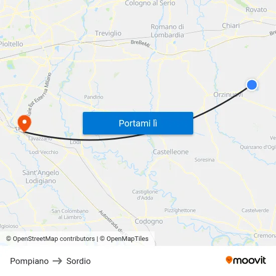 Pompiano to Sordio map