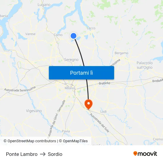 Ponte Lambro to Sordio map