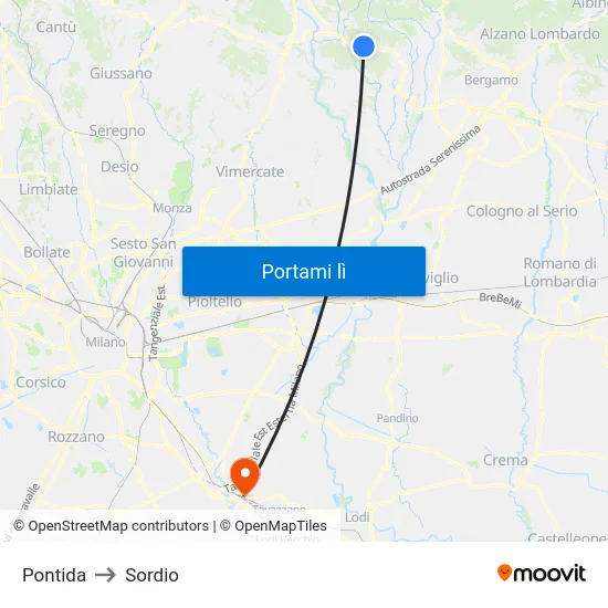 Pontida to Sordio map