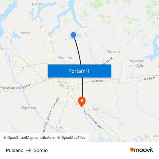 Pusiano to Sordio map