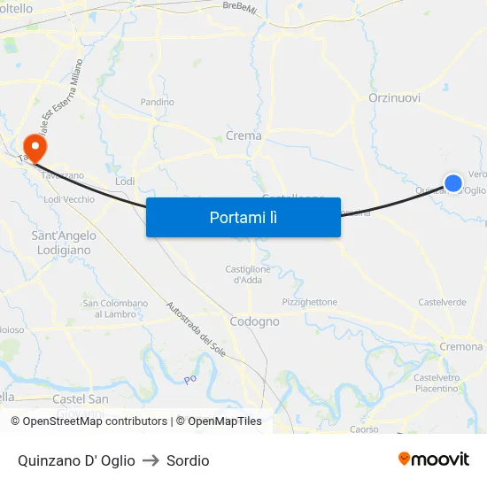 Quinzano D' Oglio to Sordio map
