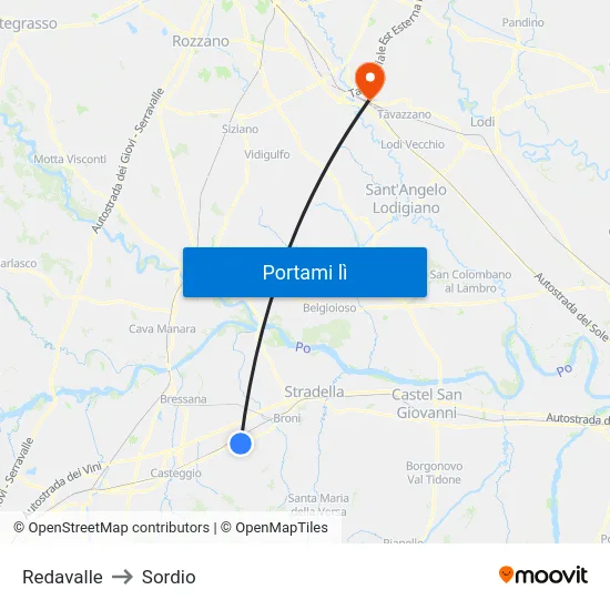 Redavalle to Sordio map