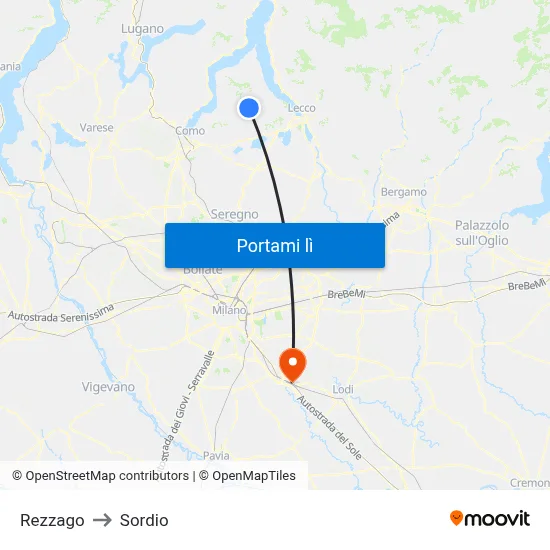 Rezzago to Sordio map