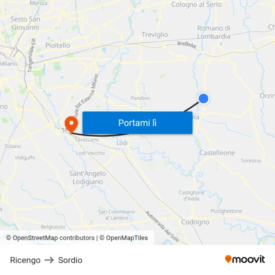 Ricengo to Sordio map