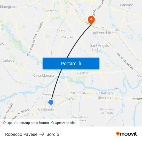 Robecco Pavese to Sordio map