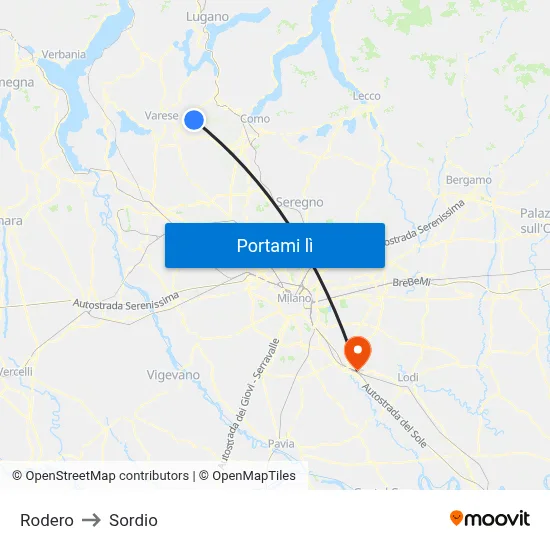 Rodero to Sordio map