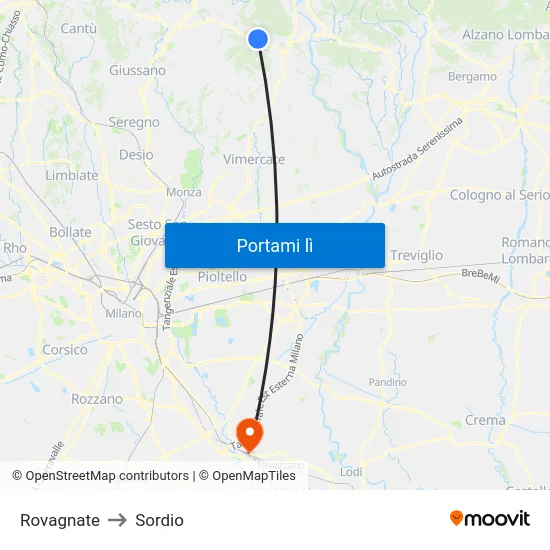 Rovagnate to Sordio map