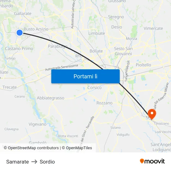 Samarate to Sordio map