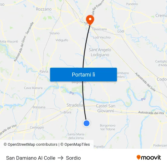 San Damiano Al Colle to Sordio map