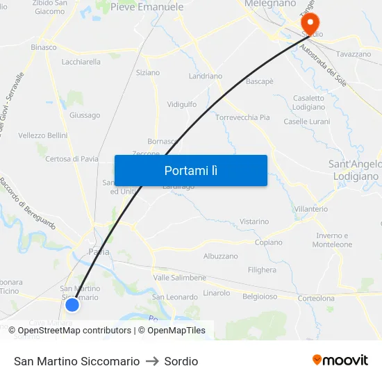 San Martino Siccomario to Sordio map