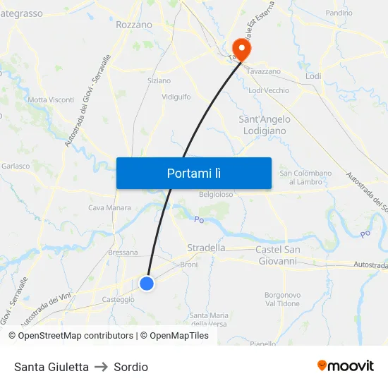 Santa Giuletta to Sordio map