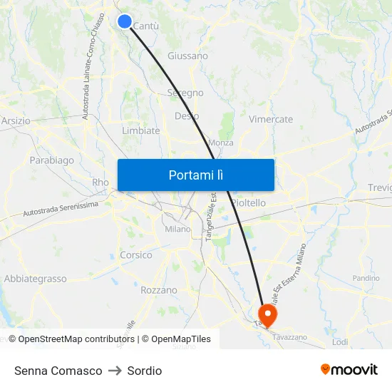Senna Comasco to Sordio map