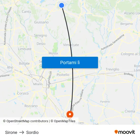 Sirone to Sordio map