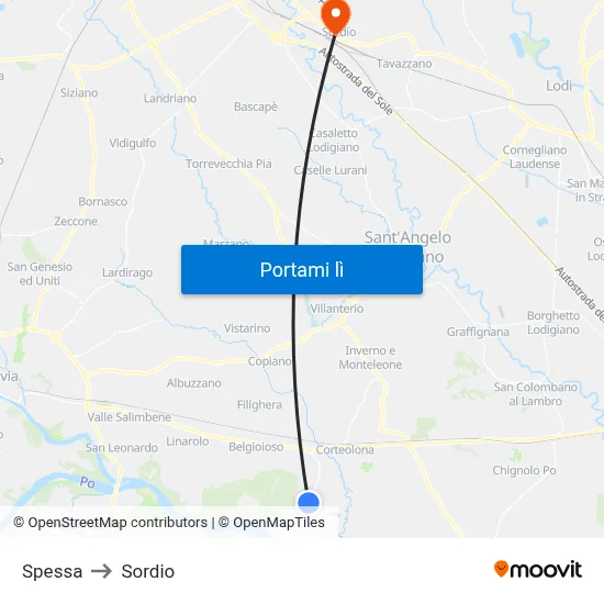 Spessa to Sordio map