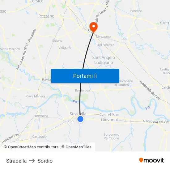 Stradella to Sordio map