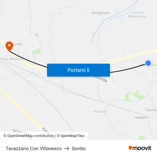 Tavazzano Con Villavesco to Sordio map