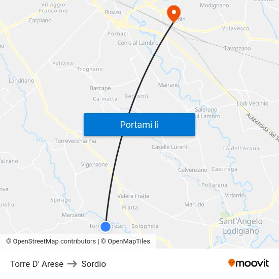 Torre D' Arese to Sordio map