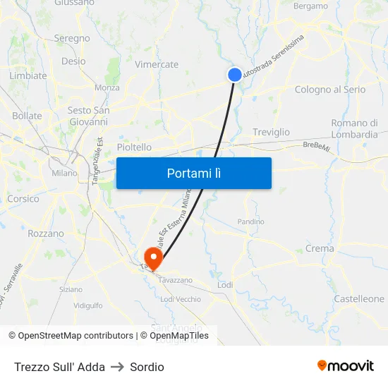 Trezzo Sull' Adda to Sordio map