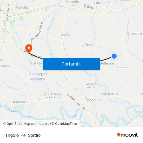 Trigolo to Sordio map