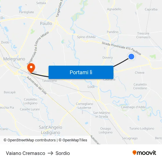 Vaiano Cremasco to Sordio map