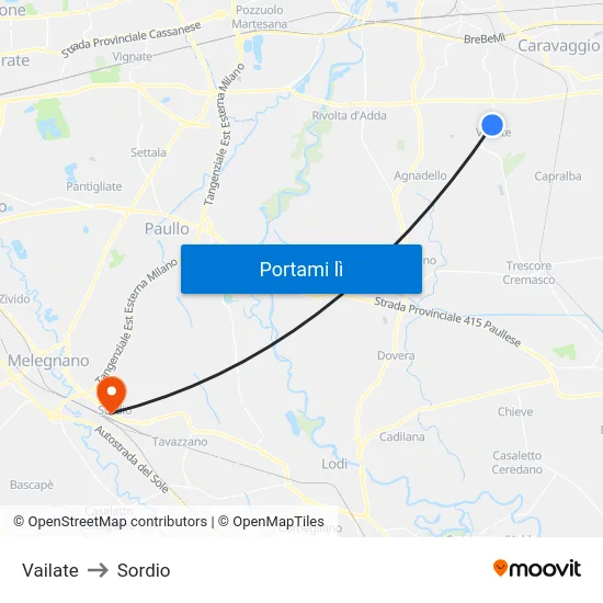 Vailate to Sordio map